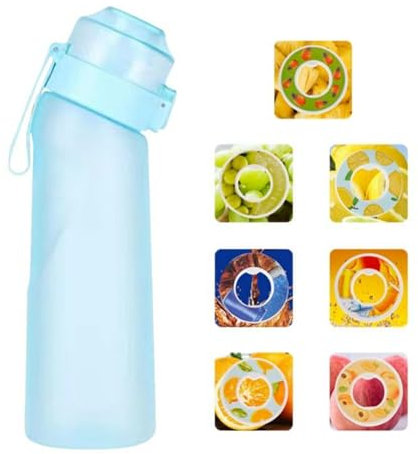 Botella de agua deportiva de 650 ml con 7 cápsulas de sabor, hecha de material tritan y el sabor natural extraído de frutas hace que el agua potable sea segura y sabrosa. 0 azúcar 0 calorías (azul