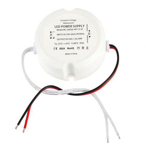 HUAREW LED Trafo 24V 36W 1.5A, Konstantspannungs Trafo, AC zu DC Schalt Niedervolttrafo, Wasserdichtes IP66 LED Transformator,Netzteil Trafo Driver für Unterputzdose Verteilerdose