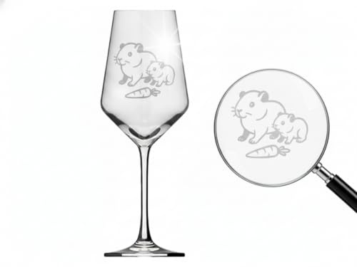 eXODA Weinglas mit Meerschweinchen Gravur spülmaschinenfest für Parties | Füllmenge 350 ml, spülmaschinenfest, charmantes Design, für gesellige Runden, produziert in sozialen Werkstätten
