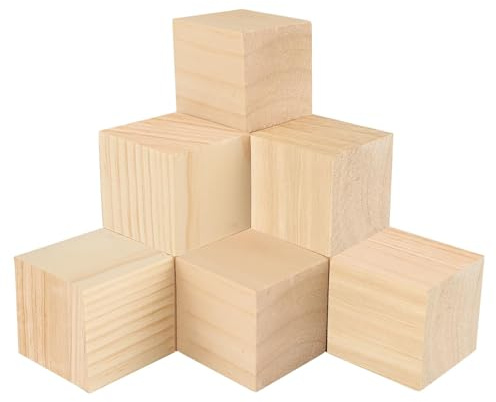 6 Stück Holzwürfel 5 x 5 x 5 cm Natur Holzblöcke zum Basteln Quadratische Blanko Holzklötze Unbehandelte Holz Würfel für DIY Handwerk Malen Dekoration Spiele