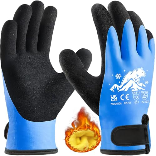 PROGANDA 100% Waterproof Thermal Winter Work Gloves Fleece Liner Insulated Warm for Cold Weather Gardening Outdoor Car Washing Fishing Multipurpose