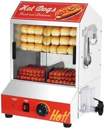 2-Tier Hot Dog Steamer Machine, 28.5QT Electric Hot Dog Steamer with Bun Warmer, Adjustable Temperature