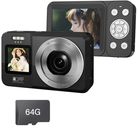 Double Display 4K UHD Camera 64MP 18X Optical Zoom Compact Design for Beginners Travel Vlogging Double Screen Camera for Travel Photography