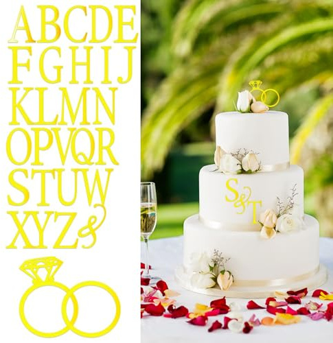 Auroriel Hochzeitstorten Topper Diamantring Torten Topper Mit 26 Buchstaben Personalisierter Braut Und Bräutigam Initialen Tortendekoration mit Diamantring Tortendekoration