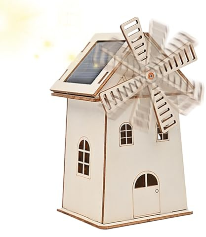 Solar-Powered House Windmill - Mini Science Experiment Kit, Educational DIY Craft Materials | Wooden Solar Energy Windmill Project Toy Decoration Children Students School Science