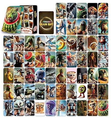 Nymora 92 PCS Italienische Brainrot Karten Packs, Berühmte Fantasy Bizzare Tiere, Bizarre und Spaß Illustrationen