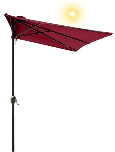 Ombrelloni Da Spiaggia Ombrellone Mezzaluna Balcone Parete Piccolo Reclinabile Inclinabile Semicircolare Giardino Terrazza E Con Manovella 250cm No Con Base(Rosso scuro)