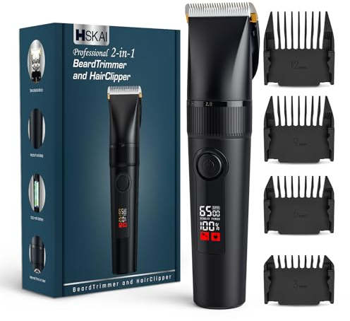 HSKAI 2-in-1 Profi Haarschneider & Barttrimmer für Herren – Elektrischer Rasierer für Gesicht, Kopf und Körper mit abnehmbaren Keramik-Titan-Klingen, 9 Längeneinstellungen & rutschfestem Mattgriff