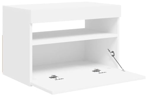 Meuble TV Blanc avec Lumières LED RVB Support de Console Multimédia 120 Cm Centre de Divertissement en Bois D'ingénierie avec étagères pour Lecteur DVD TV (Blanc #10)