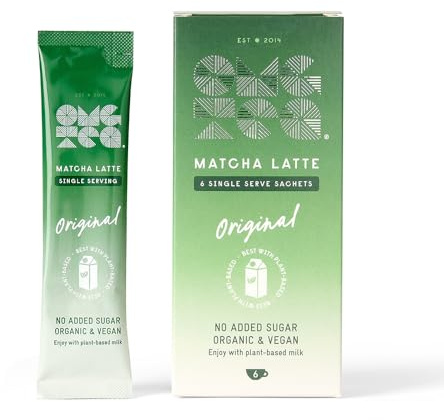 OMGTEA Organic Instant Matcha Latte Sticks – Japanese Green Tea Latte Sachets, Enjoy with Plant Based Milk, No Added Sugar, Vegan, 6 Single Serve Sachets - Original