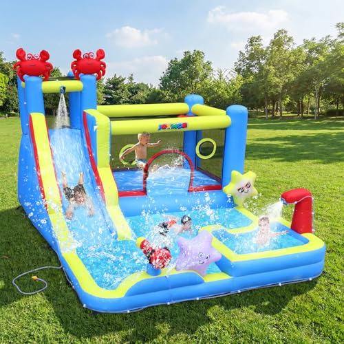 Bonnlo hüpfburg Indoor/Outdoor, hüpfburg mit Gebläse und Troken-/Wasserrutsche, Spielhaus Outdoor für Kinder ab 3 Jahre (Blau-XXL)