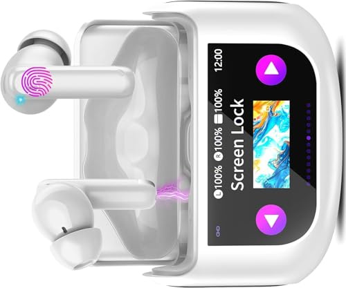 Thunelec Auriculares Inalambricos con Pantalla Táctil LED, 2026 Nuevo Auriculares Bluetooth 5.4 con Reducción de Ruido ANC+ENC y HD Mic, 48H Cascos Inalambricos con HiFi Estéreo/5 Modos EQ, Blanco
