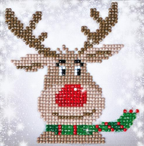 DIAMOND DOTZ Painting, Beginner Kit, Fabric, Reindeer, 13.5 x 13.5cm