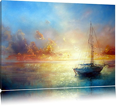 Pixxprint Bateau Nautique Peinture Format Toile 80x60 cm, Encadrée, Matte, Indoor, Chambre D'enfant, Cuisine, Le Salon