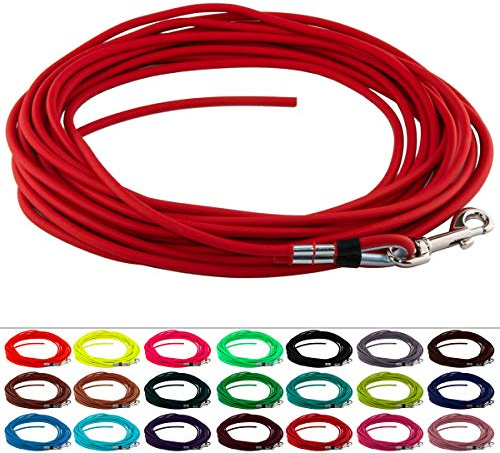 LENNIE Runde BioThane Schleppleine für Hunde von 15-25kg, Ø 6mm, 5m lang, ohne Handschlaufe, Rot