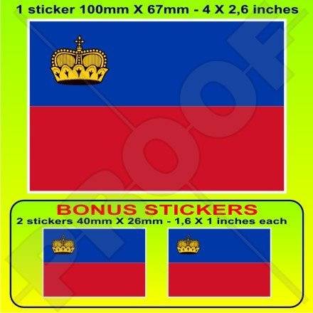 Liechtenstein National Flagge 10,2 cm (100 mm) Vinyl Bumper Aufkleber, Aufkleber X1 + 2 Bonus