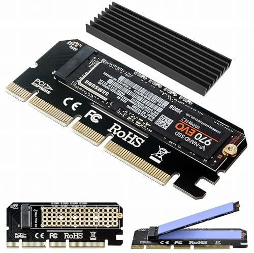 NVME Adaptateur PCIe x16 avec Dissipateur Thermique, 6amLifestyle M.2 NVME ou AHCI SSD Vers PCIE 3.0 4.0 Carte, pour Key M 2230, 2242, 2260, 2280 taille M.2 SSD, Supporte PCIe x4 x8 x16 Slot