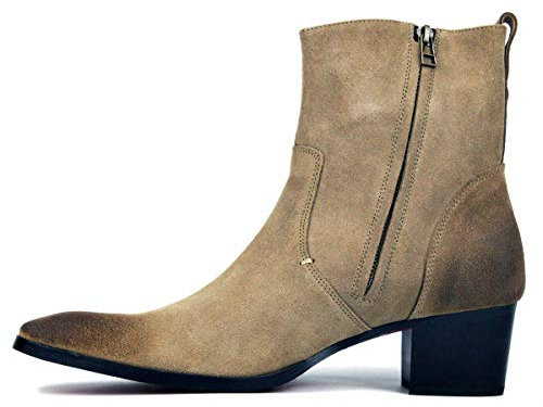 OSSTONE Stivaletto da Uomo Chukka in Pelle Stivaletti firmati Scarpe Casual Tacco Chelsea Stivali con Cerniera OS-JY002-beige-suede-10.5