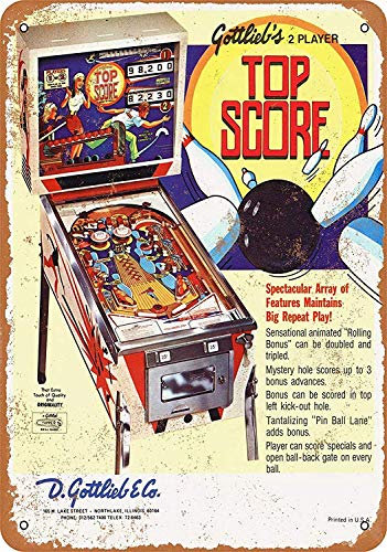 Forry Top Score Pinball Machine Métal Mur Affiche Vintage Plaque Étain Signe Rétro Décorer Artisanat pour Café Bar Garage Salon Chambre