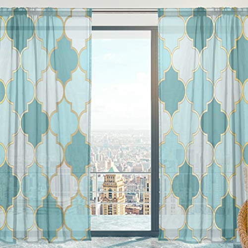 Mnsruu Fenster Gardinen, Türkische Marokkanische Weiche Tüll Voile Vorhänge für Wohnzimmer Schlafzimmer 140 x 198 cm, 2 Panels