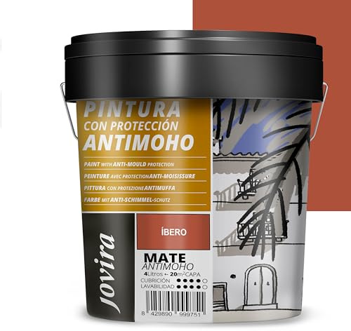 JOVIRA PINTURAS Pittura Antimuffa. Previene la muffa. Resistente alla comparsa di muffe sui muri. Aspetto opaco. (4 Litri, Ibero)
