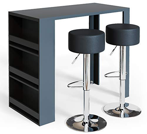 Vicco Bartisch-Set, Bartresen und Hocker, Anthrazit, 117 x 57 cm mit 2 Barhockern