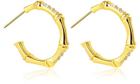 Gnoce Damen Gold Creolen S925 Silber Bambus Slub Ohrringe Mode Ohrringe Stecker Schmuck Geschenk für Frauen Mädchen