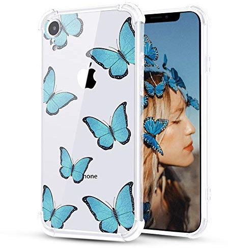 LuGeKe Blue Butterfly Clear Case for iPhone XR, 6.1” Shockproof Bumper Covers for Apple iPhone XR with Design, Personalized Phone Cases, Cute Butterfly