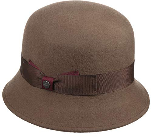 LIERYS Collana Glockenhut Damen - Made in Italy - Filzhut aus 100% Wolle - Handmade - Ripsband mit Schleife - Farbvielfalt - Größen 55-58 cm - Wollhut Herbst/Winter braun M (57-58 cm)