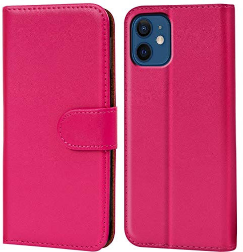 Verco Handyhülle für iPhone 12 Mini Hülle, Klapphülle für Apple iPhone 12 Mini Tasche PU Leder Flip Case Schutzhülle Brieftasche (5.4 Zoll) - Pink