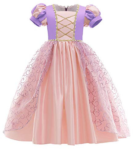 FYMNSI Rapunzel Kost?m Kinder M?dchen Sofia Prinzessin Cosplay Maxikleid f?r Karneval Fasching Halloween Weihnachten Geburtstag Party Ankleiden Kurzarm Langes Abendkleider Violett + Rosa 4-5 Jahre
