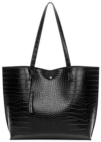 Dreubea, weiche Kunstleder-Umhängetasche für Damen, große Kapazität, Quasten-Handtasche, Schwarz-CRO, Large