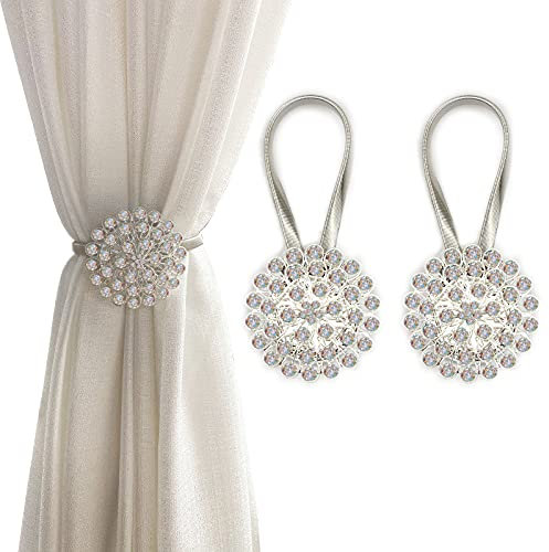 Magnetische Raffhalter für Vorhänge, Funkelnde Kristallblumen, Vorhanghalterclips mit hochelastischem Federdraht für Zuhause, Büro, Dekoration, 2 Stück (Bunt)