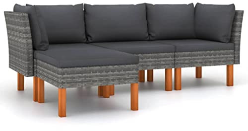 vidaXL Gartenmöbel 4-TLG. mit Kissen Sofa Lounge Sitzgruppe Garten Garnitur Gartenset Gartensofa Mittelsofa Ecksofa Poly Rattan Grau