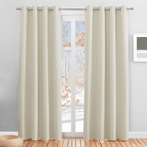 PONY DANCE Thermovorhang Hitzeschutz mit Ösen Gardienen 2-Set H 200 x B 140 cm Verdunkelnde Vorhänge Wohnzimmer Deko Verdunklungsgardine Thermal Curtains, Hellbeige