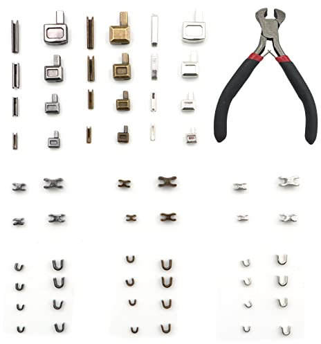 VEGCOO 24 Sets Aus Reißverschluss Reparatur Set Metall Slider Zipper Reißverschluss Endstück Unten U-förmiger+1 Rote Schwarze Aufsatzzange für Code Reißverschluss Reparatur (60 Stück)