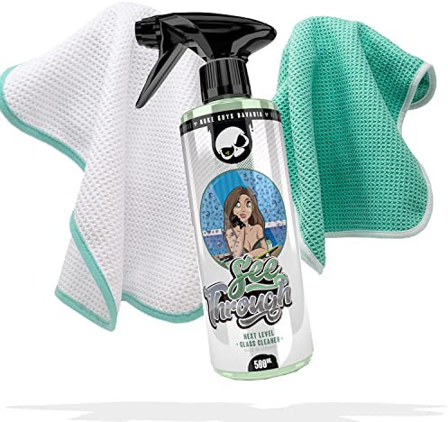 detailmate Auto Glasreinigungs Set - Nuke Guys See Through 500 ml mit Zwei Mikrofaser Waffeltüchern 450GSM 35x35cm - Scheiben Reinigungsset mit Mikrofasertüchern