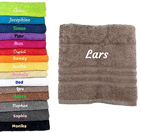 Pet-Jos Badetuch mit Namen Bestickt Duchtuch Geschenk Badetuch 140x70 cm (Beige)