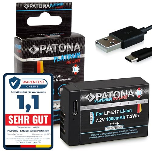 PATONA Platinum LP-E17 Batterie 1000mAh USB-C Input Compatible avec Canon EOS RP R8 R10 R50 R100 200D 250D 750D 760D 770D 800D 850D 8000D M3 M5 M6 Mark II Kiss X8i X9 Rebel SL2 SL3 T6i LPE17 LP E17