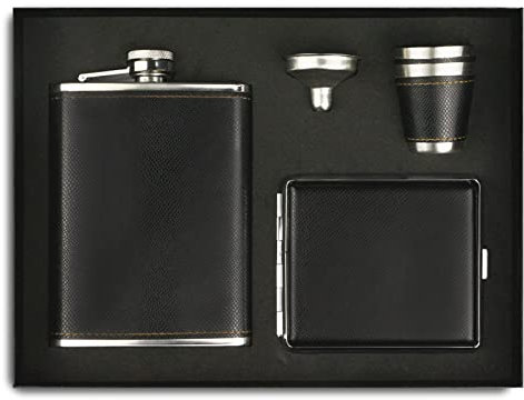 Flachmann Set 260ML Edelstahl Whisky Topf Mini Schnapsflasche Upscale Tragbar Alkoho Geschenke (schwarze box)