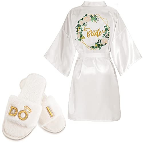 Lot de 3 pantoufles de mariée en satin pour demoiselles d'honneur ou de mariage, Blanc, vert, M