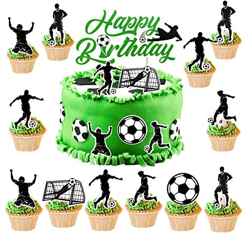 HOWAF 25 Stk Fussball Tortendeko Fussball Cake Topper Fußball Cupcake Topper Happy Birthday Cake Topper Fussball Kuchen Deko für Fussball Deko Geburtstag Kinder Junge Mädchen Fussball Sport Party Deko