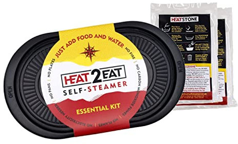 Heat2Eat Self-Steamer : Small Black : Portable Flameless Food Warmer & Steamer with 2x HeatStones : Self Heating & Reusable : Camping, Travel, Festivals, Emergencies and Road Trips