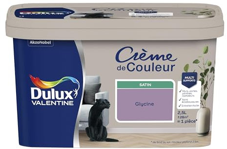 Dulux Valentine Crème de Couleur - Peinture multi-supports intérieure - Satin Glycine 2,5 L