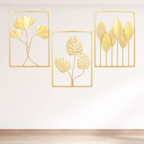 FUROMG 3D Wandbild, Blätter Wandschmuck Metall Deko Teller Wanddeko Design Wandkunst Metallbild für Foyers Schlafzimmern Ankleidezimmern Hotels