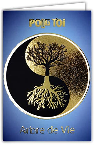 68-3002 Carte Pour Toi Arbre de Vie Yin Yang en Or Doré Brillant Porte-Bonheur Symbole Zen Sagesse Force Protection Paix Harmonie éveil équilibre Parfait pour Fête ou Anniversaire avec Enveloppe AFIE