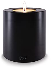Qult Farluce Trend Schwarz ∅ 8 cm • Teelichthalter in Kerzenform • Kerze • Kunststoffkerze in Kerzenoptik • Teelichtkerze mit Teelichteinsatz • inkl. Teelicht (Höhe 9 cm)