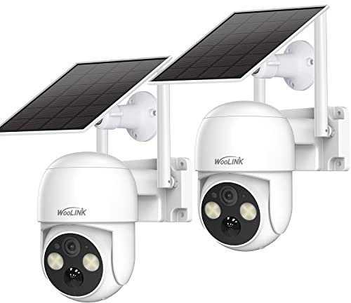 WOOLINK 2PCS 4MP Solar Security Cameras Wireless Outdoor, 2.5K Solar/Battery Powered Camera for Home Security, Pan/Tilt 2.4Ghz WiFi Camera with PIR, 2-Way Audio, Cloud/SD, Color Night Vision