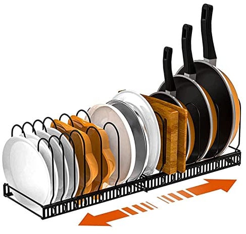 wiksite Estante organizador expandible para sartenes, soporte ajustable para tapa de ollas, estante para utensilios de hornear, cacerola, despensa, gabinete de almacenamiento de cocina (12 divisores)