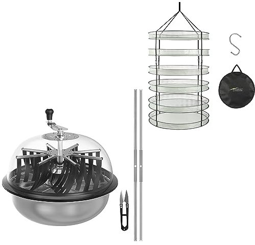 iPower Knospenblatt-Schüssel-Trimmer, 48,3 cm, mit scharfen Edelstahlklingen, Drehschleudern und 91 cm langem abnehmbarem Kräuter-Trockengestell für Knospen, Blätter, Blumen, Hydrokulturpflanzen